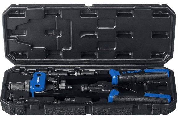 Заклёпочник двуручный резьбовой, заклёпки М3/М4/М5/М6/М8/М10, Р-М10 ЗУБР, в кейсе Заклёпочник двуручный резьбовой, заклёпки М3/М4/М5/М6/М8/М10, Р-М10 ЗУБР, в кейсе