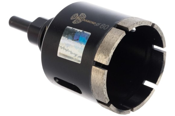 Коронка алмазная по керамограниту 60 х 45мм, (серебряная пайка), мокрое, М14+держатель, TRIO-DIAMOND