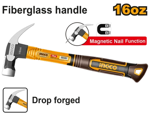 Молоток-гвоздодер с магнитом INGCO 450г.пластик+резина,HCH81016