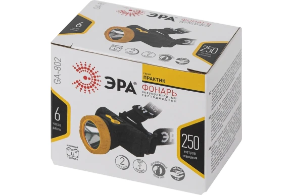 Фонарь светодиодный аккум., налобный,GA-802, 3Вт, 135Лм, Li-Ion 1,5Ah, заряд micro USB, ЭРА Фонарь светодиодный аккум., налобный,GA-802, 3Вт, 135Лм, Li-Ion 1,5Ah, заряд micro USB, ЭРА