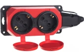 Колодка ЭРА K-2e-RED-IP44 каучуковая с заземлением 2 розетки 16A IP44 красная Колодка ЭРА K-2e-RED-IP44 каучуковая с заземлением 2 розетки 16A IP44 красная