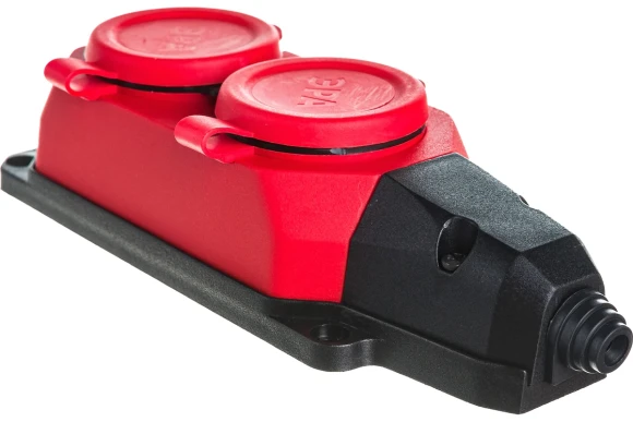 Колодка ЭРА K-2e-RED-IP44 каучуковая с заземлением 2 розетки 16A IP44 красная Колодка ЭРА K-2e-RED-IP44 каучуковая с заземлением 2 розетки 16A IP44 красная