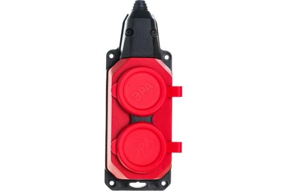 Колодка ЭРА K-2e-RED-IP44 каучуковая с заземлением 2 розетки 16A IP44 красная Колодка ЭРА K-2e-RED-IP44 каучуковая с заземлением 2 розетки 16A IP44 красная