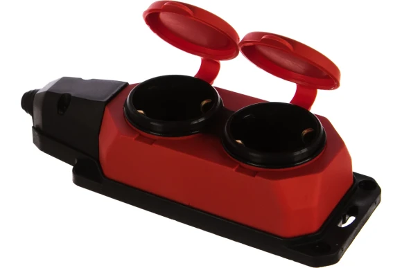 Колодка ЭРА K-2e-RED-IP44 каучуковая с заземлением 2 розетки 16A IP44 красная Колодка ЭРА K-2e-RED-IP44 каучуковая с заземлением 2 розетки 16A IP44 красная