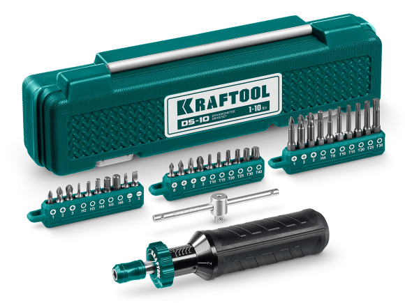 Отвертка динамометрическая со шкалой+биты 32пр  DS-10,1-10Нм, KRAFTOOL
