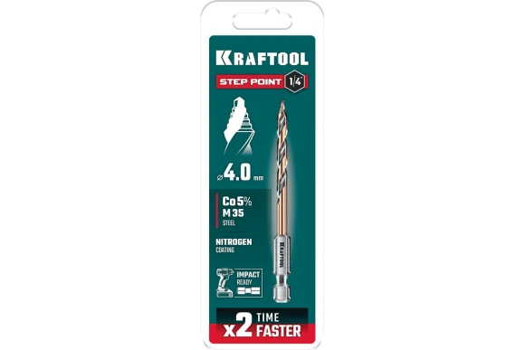 Сверло по металлу 4,0*43*83мм,STEP POINT, HSS-E-M35-Co5, хвостовик.1/4, KRAFTOOL, 29653-4 