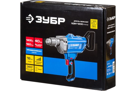 Дрель-миксер реверсивная, ЗУБР Профессионал ЗДМ-1200 РММ2, 160 Нм, патрон 16 мм, 0-850 об/мин, 1200 Дрель-миксер реверсивная, ЗУБР Профессионал ЗДМ-1200 РММ2, 160 Нм, патрон 16 мм, 0-850 об/мин, 1200