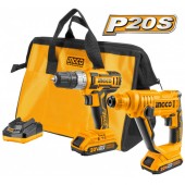 Набор шурупов+перфоратор аккум.INGCO CKLI2008,20В*2А/ч*2шт,45Н/м,биты+головки+сумка