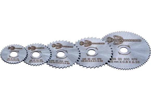 Набор пильных дисков по металлу HSS 22/25/32/35/45 мм (5шт) для гравировальной машинки TRIO-DIAMOND 