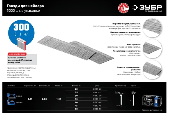 Гвозди для нейлера 20мм тип 18GA (47/F/055/049/300/J/SK50) ,5000 шт ЗУБР 
