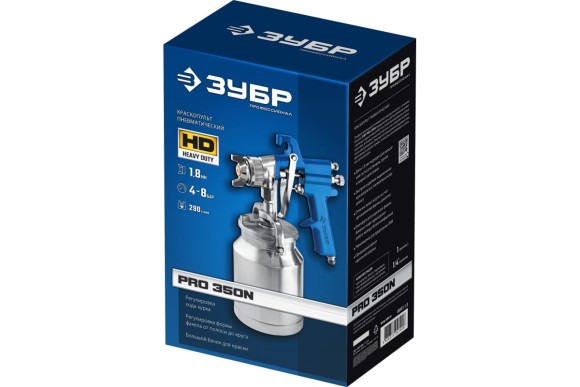 Краскопульт пневматич. ЗУБР PRO 350N, бачок нижний 1000мл, сопло 1.8мм Краскопульт пневматич. ЗУБР PRO 350N, бачок нижний 1000мл, сопло 1.8мм