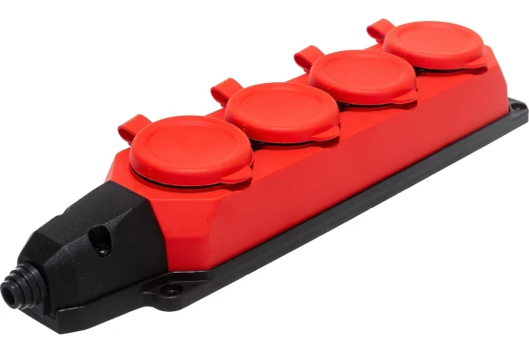 Колодка ЭРА K-4e-RED-IP44 каучуковая с заземлением 4 розетки 16A IP44 красная