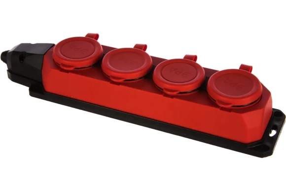 Колодка ЭРА K-4e-RED-IP44 каучуковая с заземлением 4 розетки 16A IP44 красная