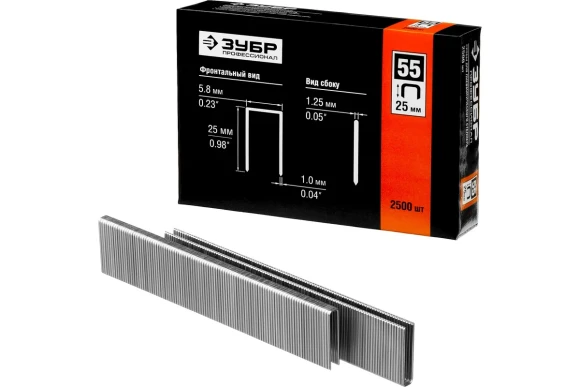 Скобы для нейлера 25мм тип 18GA (4/55/90/) ,2500 шт ЗУБР  Скобы для нейлера 25мм тип 18GA (4/55/90/) ,2500 шт ЗУБР