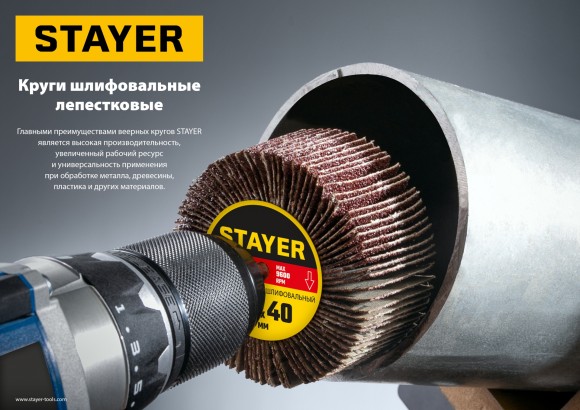 Круг шлифовальный лепестковый на шпильке 60x30 мм P60 STAYER 36608-060 Круг шлифовальный лепестковый на шпильке 60x30 мм P60 STAYER 36608-060
