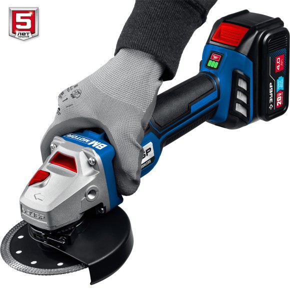 Шлифмашина(BL) угловая аккум. ЗУБР AB-125-41, 20В, 125мм, 4000-10000об/мин, АКБ 1-шт (4А*ч) Шлифмашина(BL) угловая аккум. ЗУБР AB-125-41, 20В, 125мм, 4000-10000об/мин, АКБ 1-шт (4А*ч)