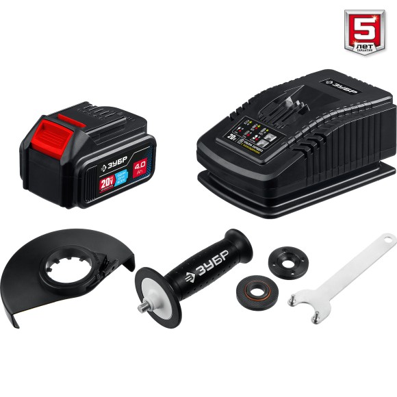 Шлифмашина(BL) угловая аккум. ЗУБР AB-125-41, 20В, 125мм, 4000-10000об/мин, АКБ 1-шт (4А*ч) Шлифмашина(BL) угловая аккум. ЗУБР AB-125-41, 20В, 125мм, 4000-10000об/мин, АКБ 1-шт (4А*ч)