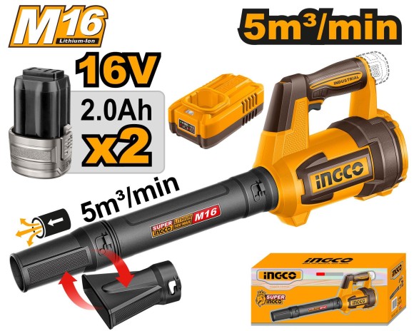 Воздуходувка аккум. INGCO CABLI168082,16В Li-ion-2шт,,режим пылесоса,