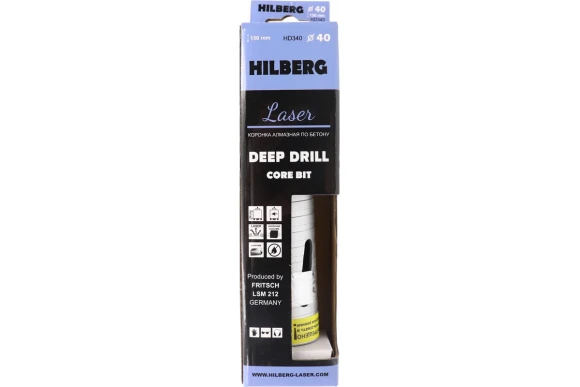 Коронка алмазная 40*150 мм М16/SDS+ железобетон Hilberg Laser Deep Drill сухое HILBERG HD340