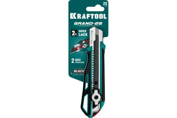 Нож с авто/винтовым фиксатором 25мм, двухкомпонентный корпус, Grand-25 Kraftool Нож с авто/винтовым фиксатором 25мм, двухкомпонентный корпус, Grand-25 Kraftool
