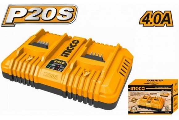 Зарядное устройство на два аккум. INGCO FCLI2034, 20В, 110-240В