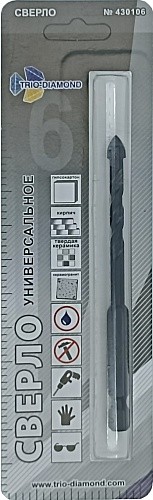 Сверло d-6*55мм керамика 2 кромки хвостовик 1/4"TRIO-DIAMOND Сверло d-6*55мм керамика 2 кромки хвостовик 1/4"TRIO-DIAMOND
