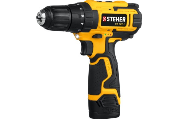 Шуруповёрт аккум. STEHER CD-120-1, 12В, 30Н*м, 0-1350об/мин, АКБ 1-шт (2А*ч), в кейсе