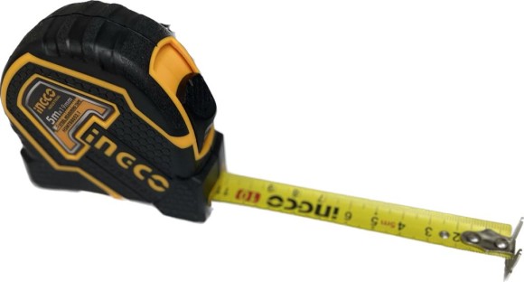 Рулетка 5м х 19мм, жёлтая двусторонняя лента, корпус, ABS-пластик+каучук, INGCO Рулетка 5м х 19мм, жёлтая двусторонняя лента, корпус, ABS-пластик+каучук, INGCO