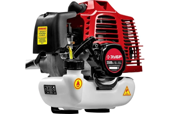 Триммер(2Т) бензин. ЗУБР КРБ-2500, 2.5кВт/3.3л.с, 52см?, диск+леска, неразборная штанга