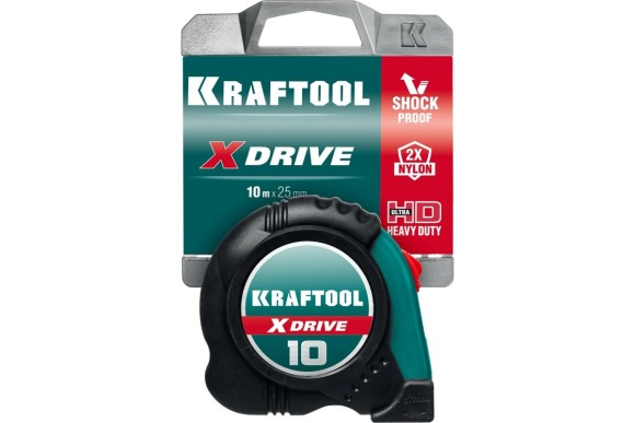 Рулетка 10м х 25мм, жёлтая лента, X-Drive KRAFTOOL