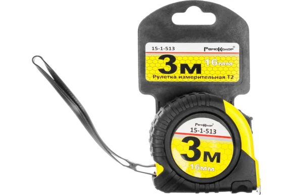 Рулетка 3м х 16мм, белая лента, прорезиненный корпус, Т2 РемоКолор Рулетка 3м х 16мм, белая лента, прорезиненный корпус, Т2 РемоКолор