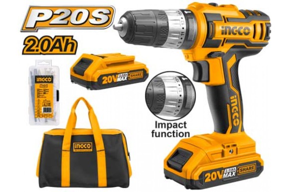 Шуруповерт аккум.ударный INGCO CIDLI20025,20В*2,0А/ч*2шт,45Н/м,0-400/0-1500о/мин