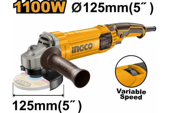 Шлифмашина угловая INGCO AG1100385,1100В,12000/мин,125мм INDUSTRIAL